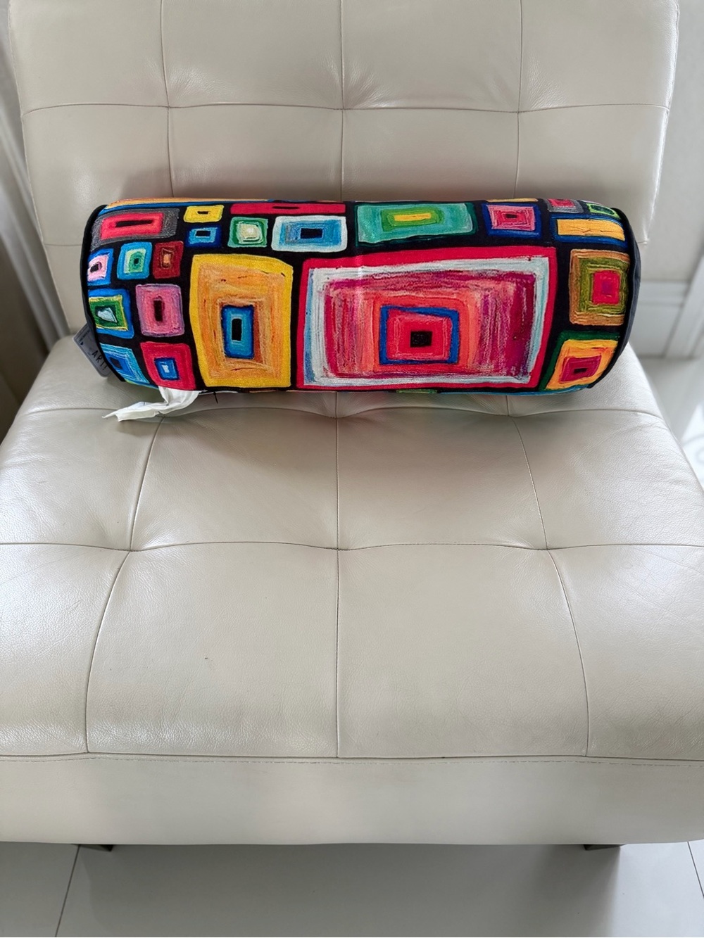 Multicolor Geometric Bolster Pillow - Bright Abstract Squares